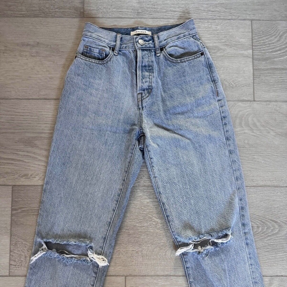 PacSun High Rise Straight Leg Distressed Jeans Light Wash Size 22